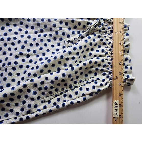 H&M White Blue Polka Dot Linen Blend Paper Bag Retro Active Hi-Waist Shorts SZ M - Picture 6 of 8